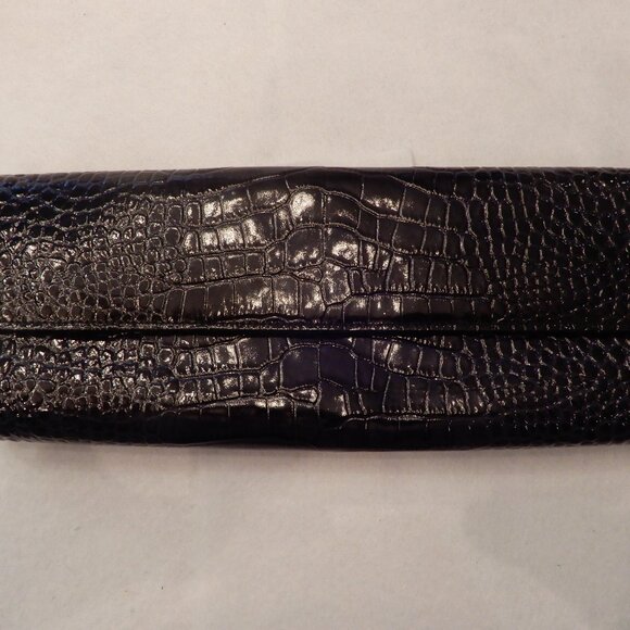 Navy Leather Alligator Embossed Clutch Handbag - Picture 1 of 6